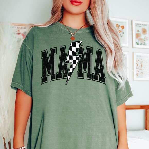 NEW Trendy Comfort Colors Soft Cotton Lightning Bolt Mama Graphic Tee Shirt - Picture 1 of 4